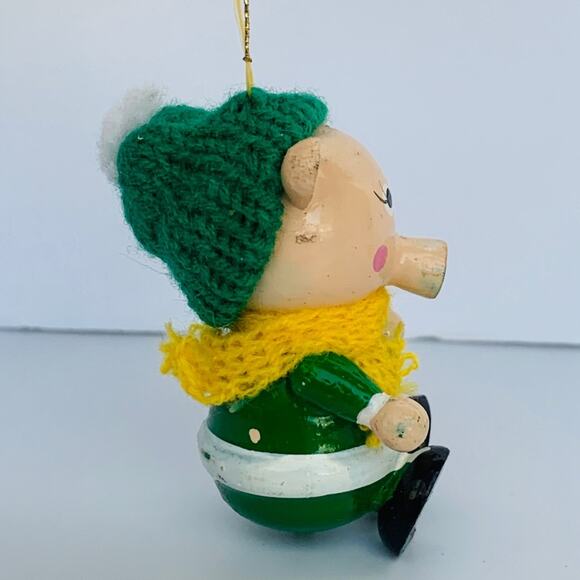 Vintage Wood Pig Christmas Tree Ornament - Picture 2 of 7